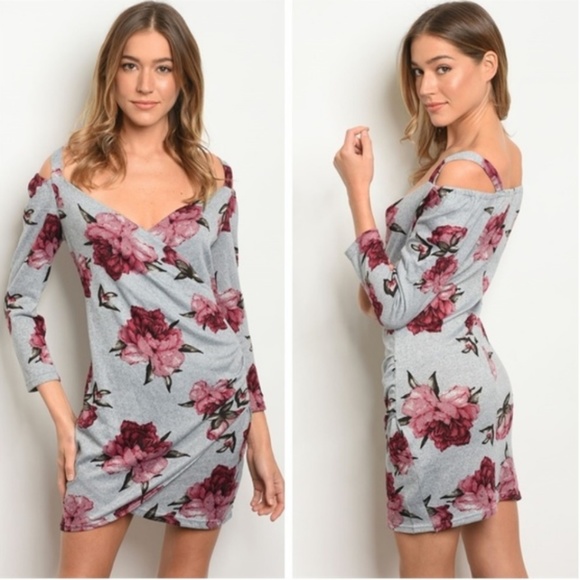 Available by Angela Fashion Dresses & Skirts - Beautiful Floral Open Shoulder Long Sleeve Dress